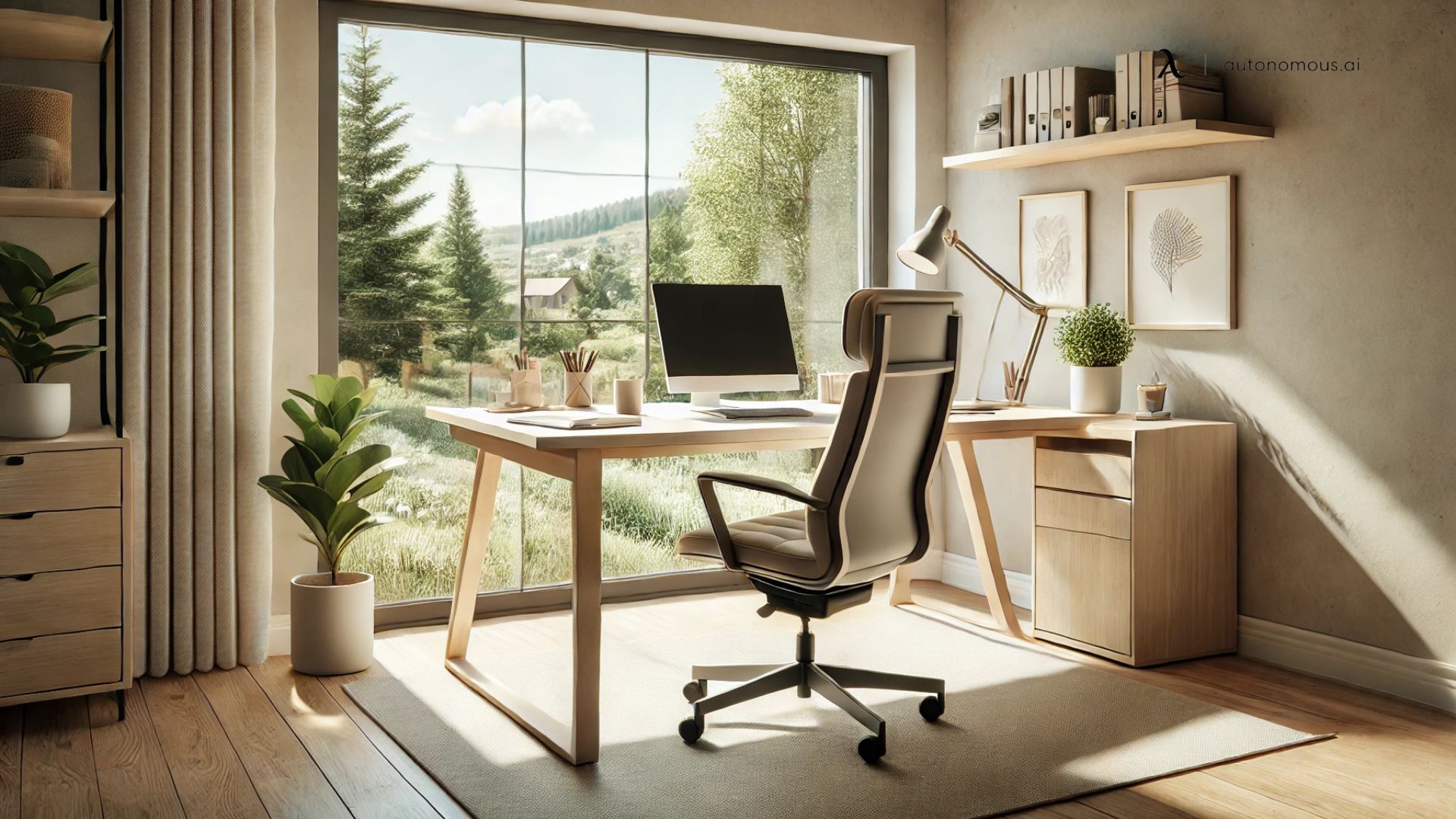 Tidy home workspace with plants and natural light